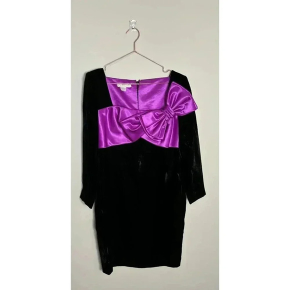 Montrachet Couture Womens Vintage Style Velvet Dress Black Violet Size M-L - Picture 1 of 9